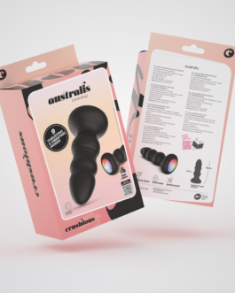 Australis – Vibrerende en Duwende Anale Plug met LED RGB en Afstandsbediening – Zwart