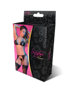 Peek-a-Boo Bh, Garter en G-String Set – L/XL – Zwart
