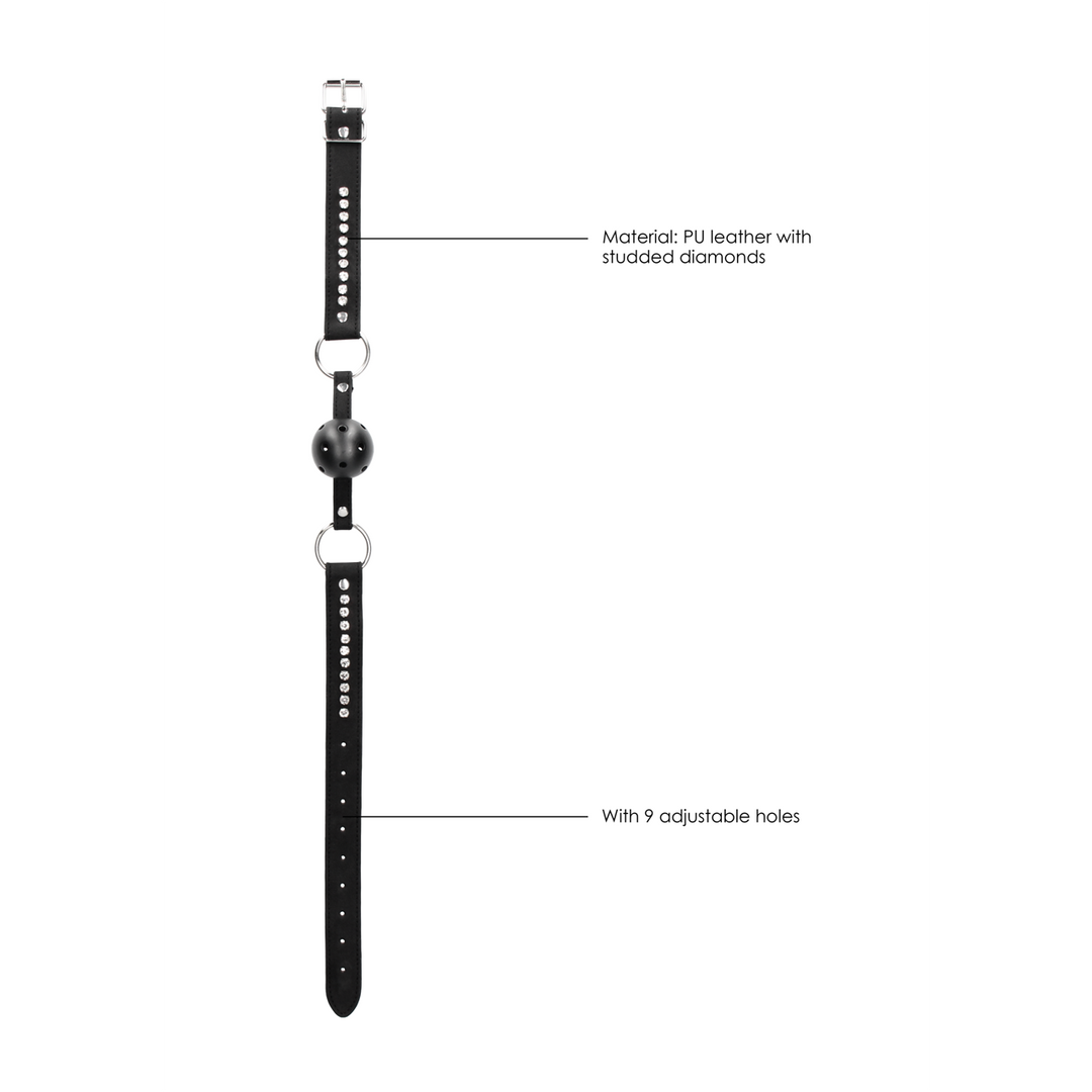 Ademend Ball Gag met diamanten gestikte straps - Afbeelding 6