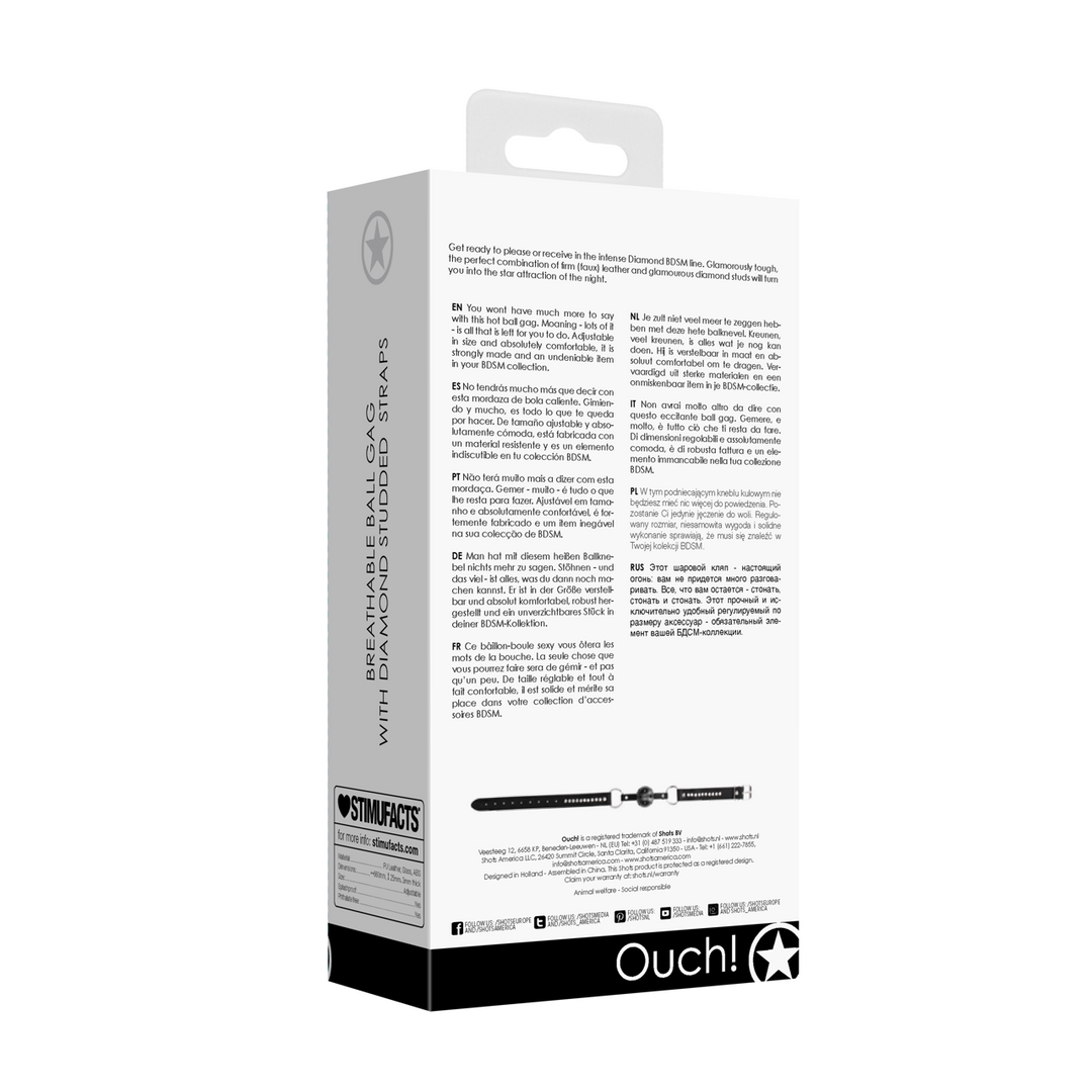 Ademend Ball Gag met diamanten gestikte straps - Afbeelding 3